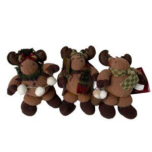 Lot 3 Oversized Vintage Reindeer Plush Christmas Ornaments u String Hanger
